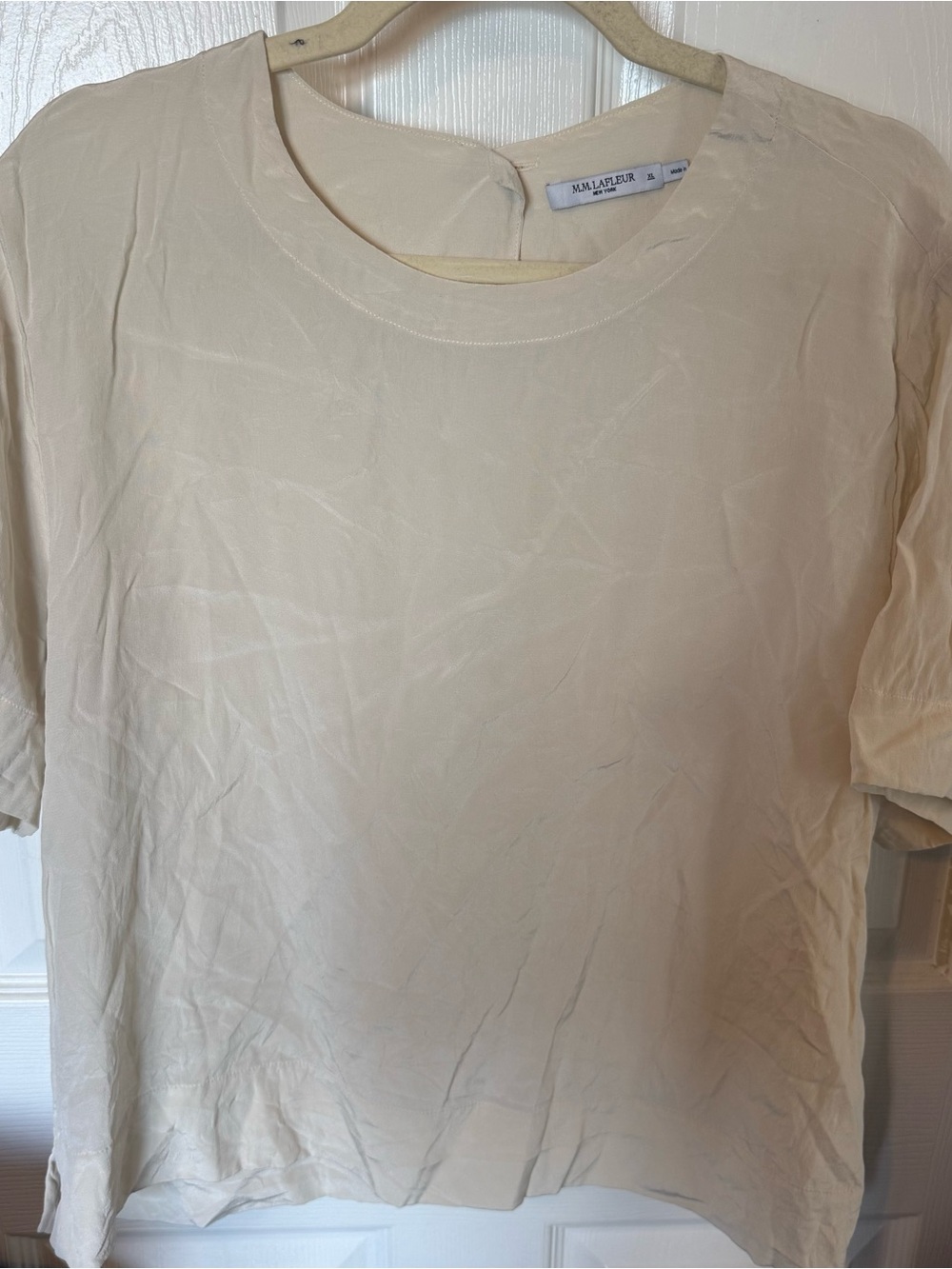 MM Lafleur Women's Cream Short-Sleeve 100% Silk Blouse Size XL Career Casual